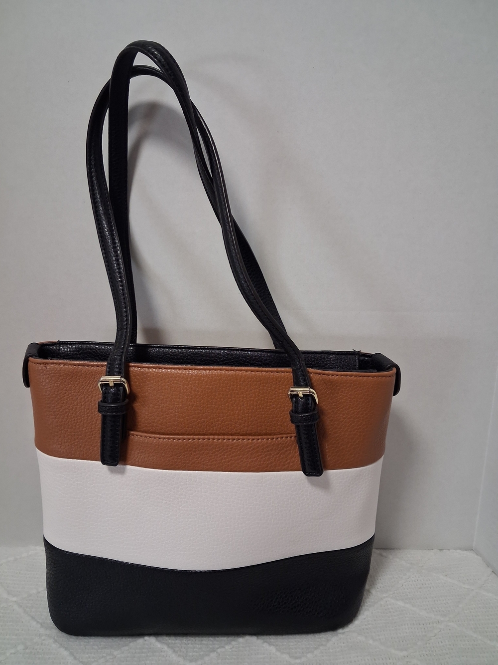 Anne Klein Tricolor Shoulder Tote — Black, White & Brown - Picture 2 of 7